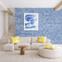 Mykonos yellow square and rectangular lumbar decorative throw pillows with blue jayney wallpaper by Kerri Rosenthal