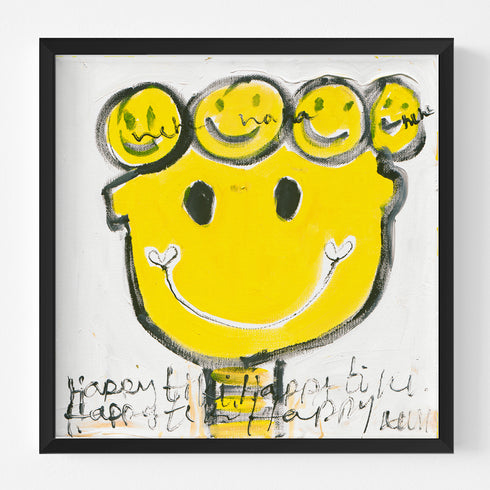 Yellow tiki happy art print abstract wall artwork - Perfect and cute wall artwork for modern living room decor by Kerri Rosenthal