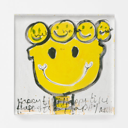 Yellow tiki happy art print abstract wall artwork - Perfect and cute wall artwork for modern living room decor by Kerri Rosenthal