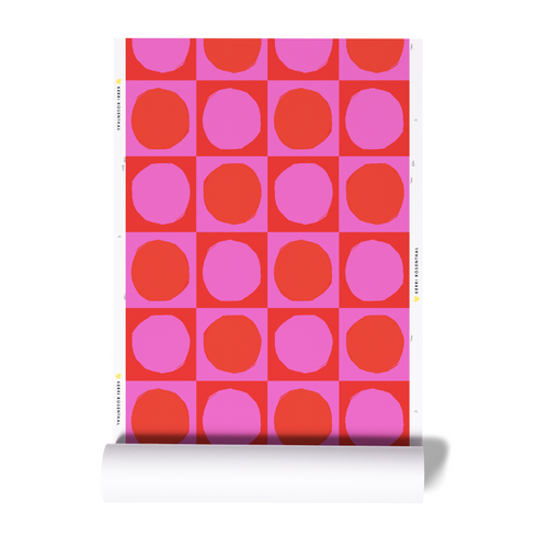 Yin + Yang Square Circle Wallpaper abstract modern hot pink & red - designer wall paper Kerri Rosenthal