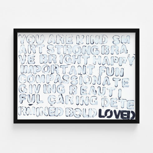 You Are white blue word art print by Kerri Rosenthal - Unique artwork for living room wall decor