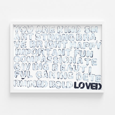 You Are white blue word art print by Kerri Rosenthal - Unique artwork for living room wall decor