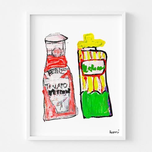 You’re The Ketchup to My Mustard original foodie Art Print by Kerri Rosenthal - perfect wall artwork for a kitchen, dining room.