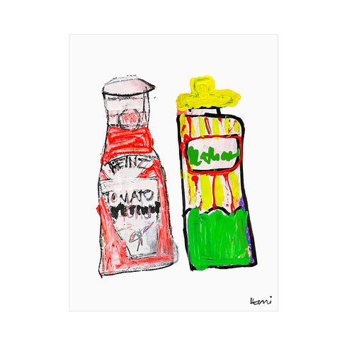 You’re The Ketchup to My Mustard original foodie Art Print by Kerri Rosenthal - perfect wall artwork for a kitchen, dining room.