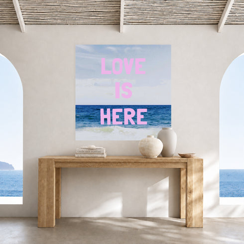 Love Is Here Beach Square Art Print Pink