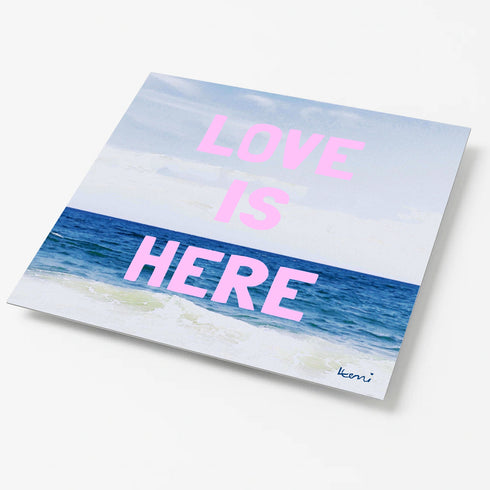 Love Is Here Beach Square Art Print Pink