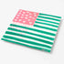 Kerri Rosenthal Heart-Flag painting in pink and green: an American flag design with a pink star field filled with white dripping hearts and teal-green and white painted stripes in aluminum.