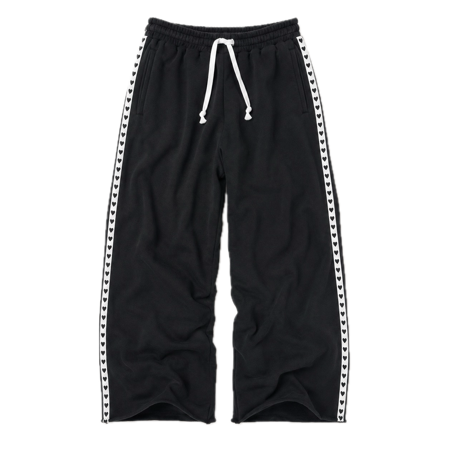 Weekend Barb Heart Tape Sweatpant in black with a heart side stripe, shown on a plain background