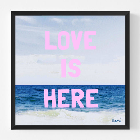 Love Is Here Beach Square Art Print Pink