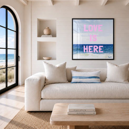 Love Is Here Beach Square Art Print Pink