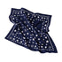 Blue bandana scarf with white heart and dot print.