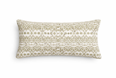 Green and white palm ikat print lumbar throw pillow 100% linen by Kerri Rosenthal