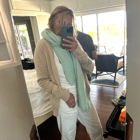 Willie camel beige tan v-neck button front cashmere women’s cardigan - Cute designer cardigans by Kerri Rosenthal