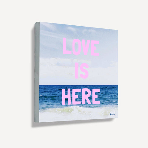 Love Is Here Beach Square Art Print Pink