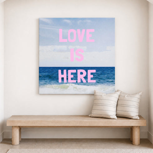 Love Is Here Beach Square Art Print Pink