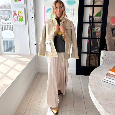 Barn beige blazer jacket in cotton blend with elbow patches - Shop womens casual blazer by Kerri Rosenthal