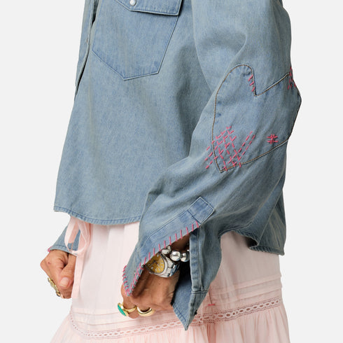 Western pia cotton ladies denim button up shirt - Shop cute denim shirts by Kerri Rosenthal.