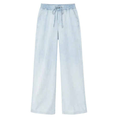 Light blue cotton wide leg pants in cotton denim with drawcord waist - Shop cute cotton palazzo pants by Kerri Rosenthal