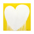 White drippy heart original painting on yellow background with Kerri's signature in black in the bottom right corner.