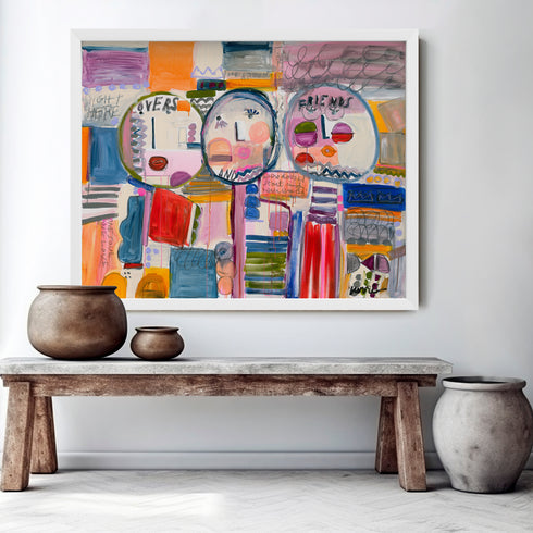 Lovers and Friends colorful art print by Kerri Rosenthal - Unique artwork for living room wall decor