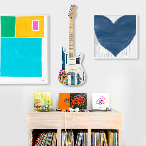 Colorful United State of Love fender stratocasters guitar artwork by Kerri Rosenthal