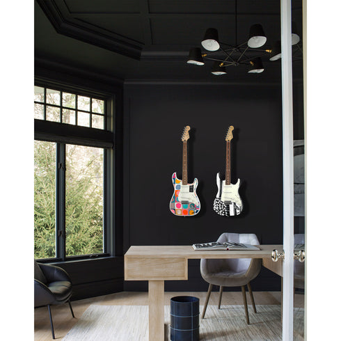 Colorful multi dots for daze fender stratocasters guitar artwork by Kerri Rosenthal