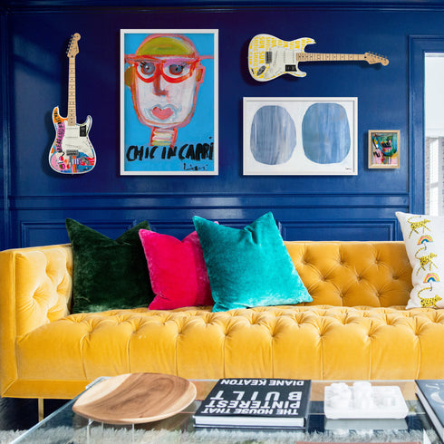 Colorful multi friends and lovers fender stratocasters guitar artwork by Kerri Rosenthal