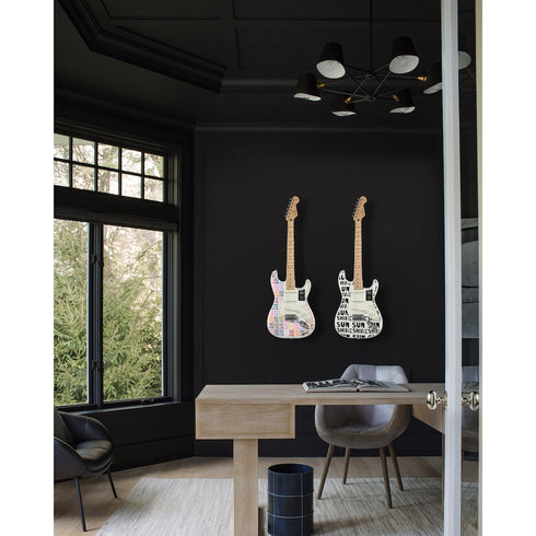 Yellow black sunshine fender stratocasters guitar artwork by Kerri Rosenthal