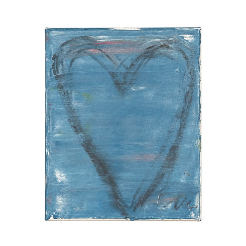 Heart Notes III, an original painting of a heart outlined in black on blue textured canvas with faint pink streaks