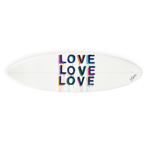 Cute and modern white love on repeat wall decorative surfboard by kerri rosenthal