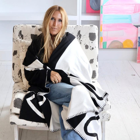 Imperfect Heart Quad Blanket black white sweater soft cotton throw blanket - blankets by Kerri Rosenthal