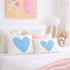 Imperfect Heart Throw Pillow - White linen with blue hearts design decorative pillows. Cute throw pillows for bed. Available in rectangular lumbar or square shape. Made in USA by Kerri Rosenthal