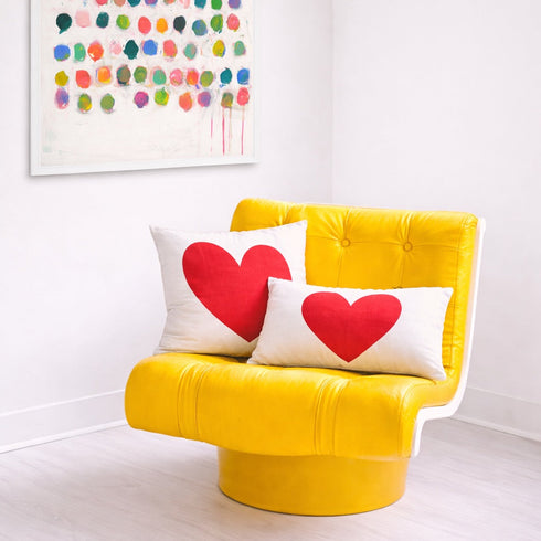 Imperfect red heart square and lumbar throw pillows in linen - Shop cute throw pillows by Kerri Rosenthal