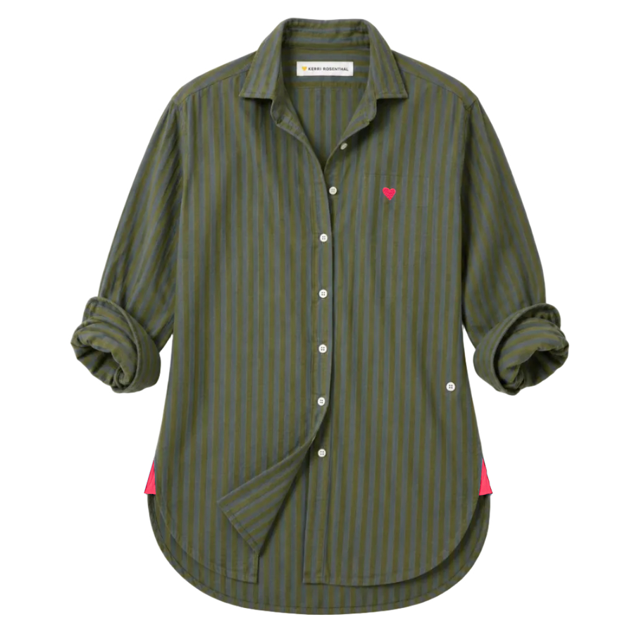 Kerri Rosenthal Jack Flannel Shirt in country mist and army green cotton flannel — shop women's shirts by Kerri Rosenthal