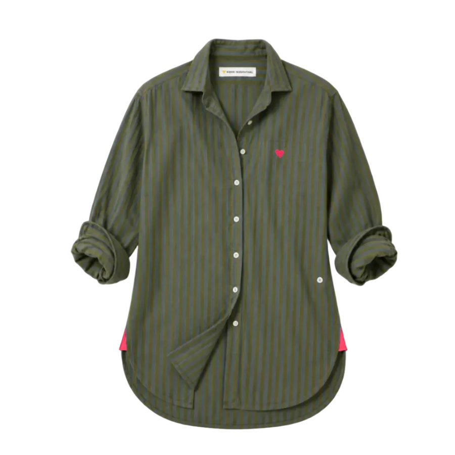 Kerri Rosenthal Jack Flannel Shirt in country mist and army green cotton flannel — shop women's shirts by Kerri Rosenthal