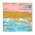Last Light in Malibu, an abstract painting of a pink sky, golden shore, and textured turquoise water.