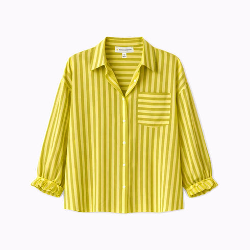 Tia faded stripe lime green shirt in cotton with button-down - Shop women's cute cotton shirts by Kerri Rosenthal