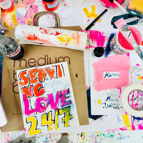 Love Served Here Original Painting Wall Art, word artwork by Kerri Rosenthal