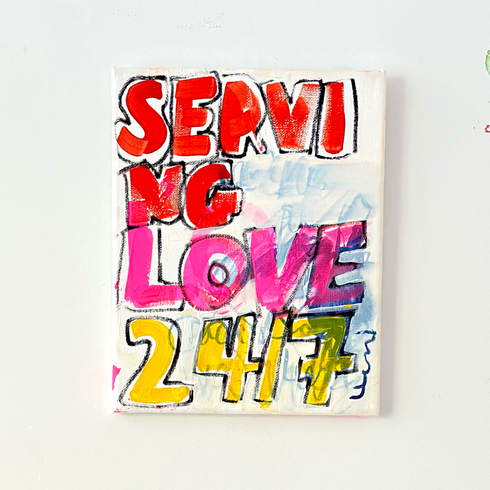 Love Served Here Original Painting Wall Art, word artwork by Kerri Rosenthal