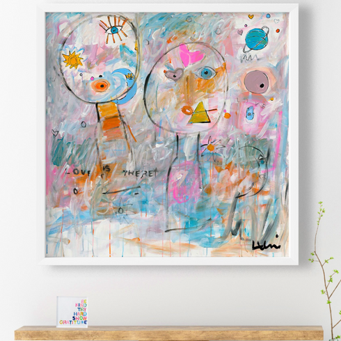 Love Up In The Sky colorful art print by Kerri Rosenthal - Unique artwork for living room wall decor