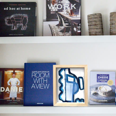 My Mykonos 1 Oak Indigo blue Shadow Box Art by Kerri Rosenthal - Unique artwork for living room wall decor