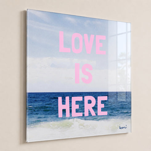 Love Is Here Beach Square Art Print Pink