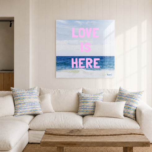 Love Is Here Beach Square Art Print Pink