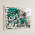 Plexi original abstract painting by Kerri Rosenthal featuring teal, black, and pink brushstrokes with whimsical eye and heart motifs on white canvas, colorful contemporary wall art.