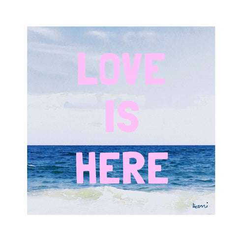 Love Is Here Beach Square Art Print Pink