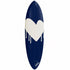 Kerri Rosenthal navy surfboard with white drip heart, displayed vertically