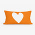Reverse White Heart Throw Pillow with bright orange background in rectangular lumbar by Kerri Rosenthal. Cute colorful throw pillows for modern home decor.