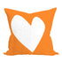 Reverse White Heart Throw Pillow with bright orange background in square by Kerri Rosenthal. Cute colorful throw pillows for modern home decor.