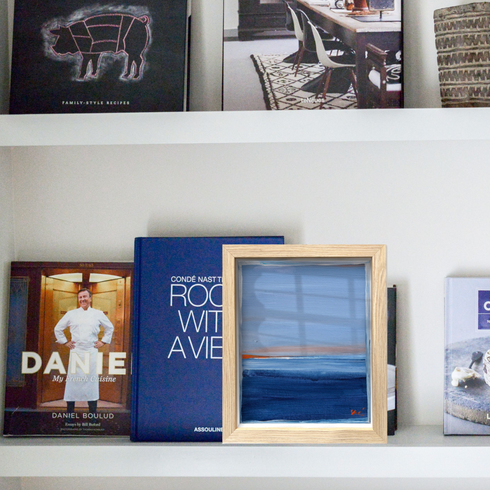 Santorini Sunset Oak Shadow Box Art by Kerri Rosenthal - Unique artwork for living room wall decor