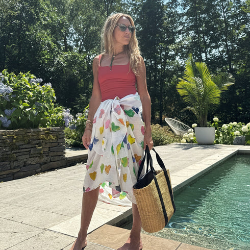 Tiny drops of love multicolor sarong wrap with heart Ikat print in cotton crepe - Shop women's cute sarongs by Kerri Rosenthal